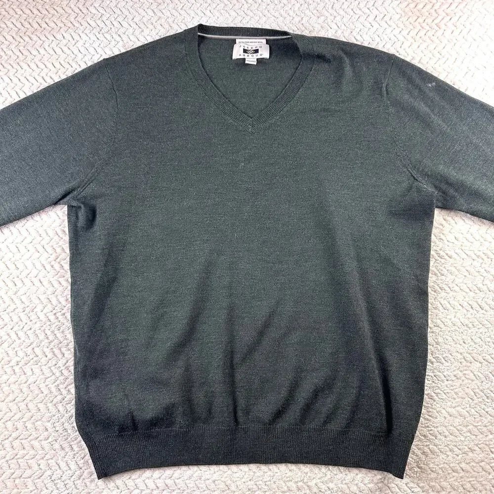 Jos A Bank Sweater Men's‎ XL Green 100% Merino Wool V- Neck Long Sleeve Pullover